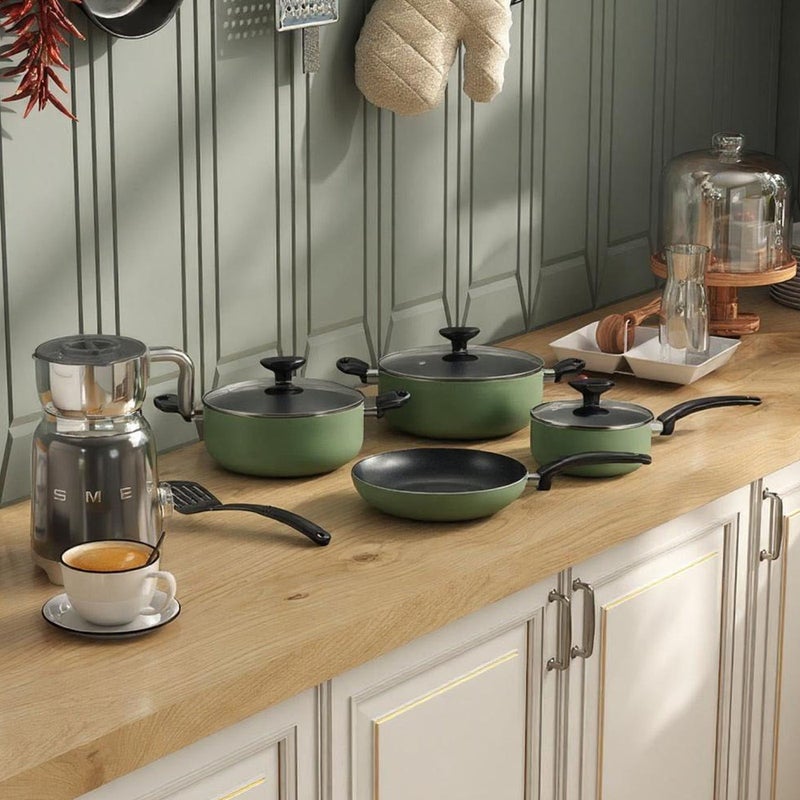 Sharpdo Kitchen Pots and Pans Set 8-Piece, Non-Stick Mint Green Cooking Set for Induction & Gas, PFOA Free Aluminum Alloy Cookware Set with Heat Resistant Handles & Tempered Glass Lids - 18cm/24cm Pots, 20cm/24cm Fry Pans, Nylon Slotted Turner Kitchen Tools - Image 3